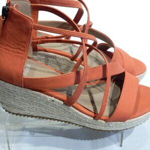 Eileen Fisher Orange Nubuck Espadrille Wedge Sandals in Size 9